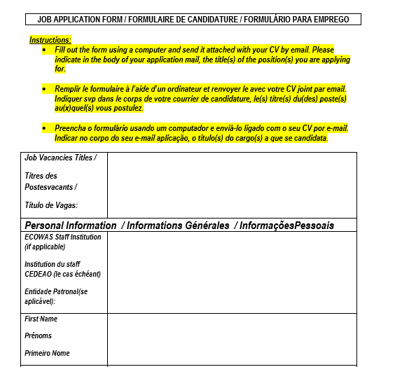 ECOWAS Recruitment 2026 Application Form