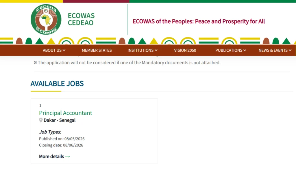 ECOWAS Recruitment 2026/2027 Application Form Portal, Deadline