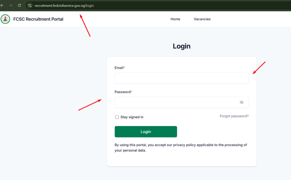 FCSC Recruitment Portal Login