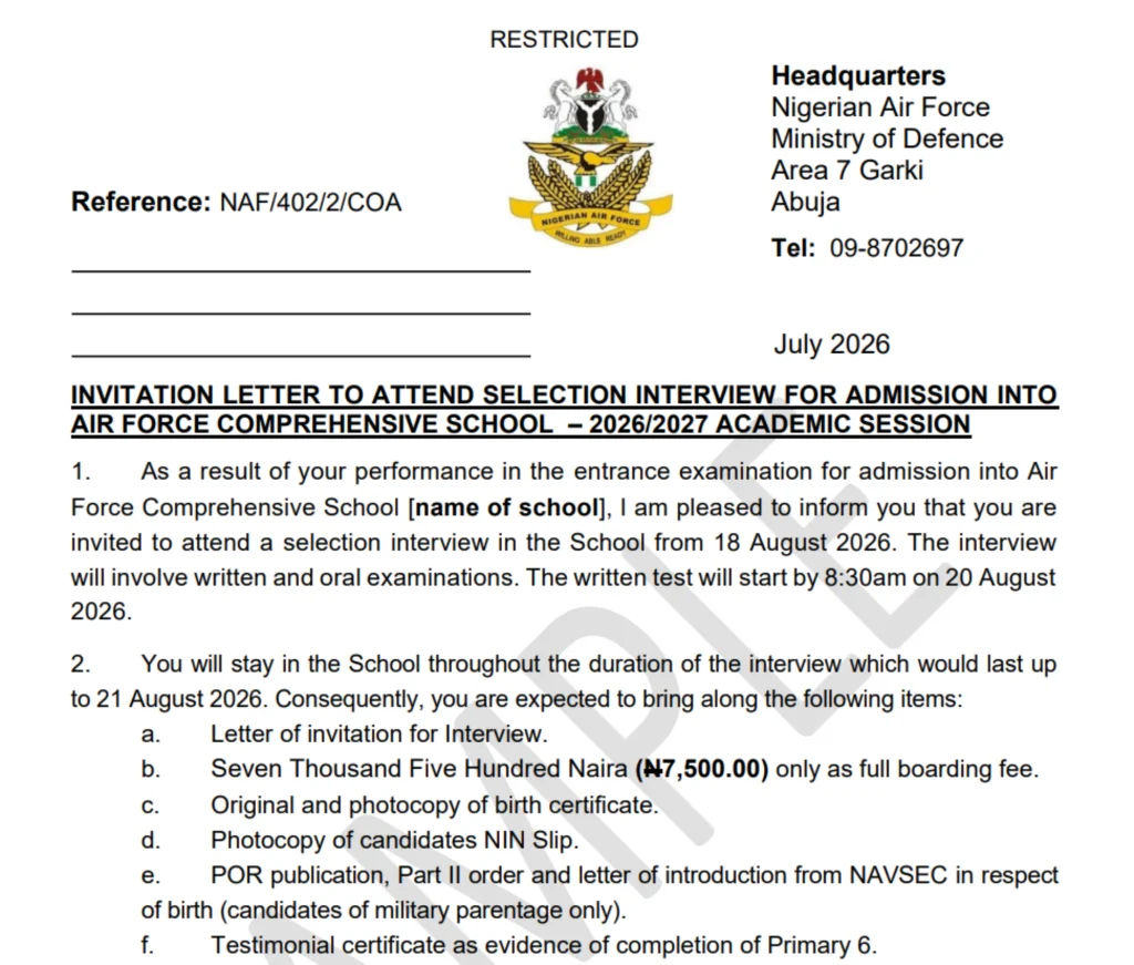 Air Force Military School Shortlisted Candidates 2026: Selection Interview List